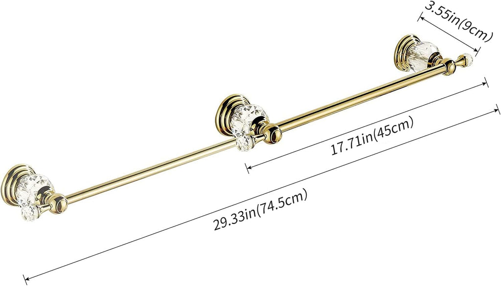 WINCASE Gold Towel Bar, Adjustable Crystal Towel Holder, Golden Finished Bathroom Single Towel Racks Rail Wall Mounted