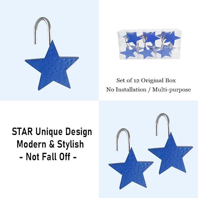 Gracelife 12Pcs Star Design Shower Curtain Hooks Resin Decorative Anti Rust Shower Curtain Hangers for Bathroom Fashionable Starfish Shower Curtain Hooks (Blue)