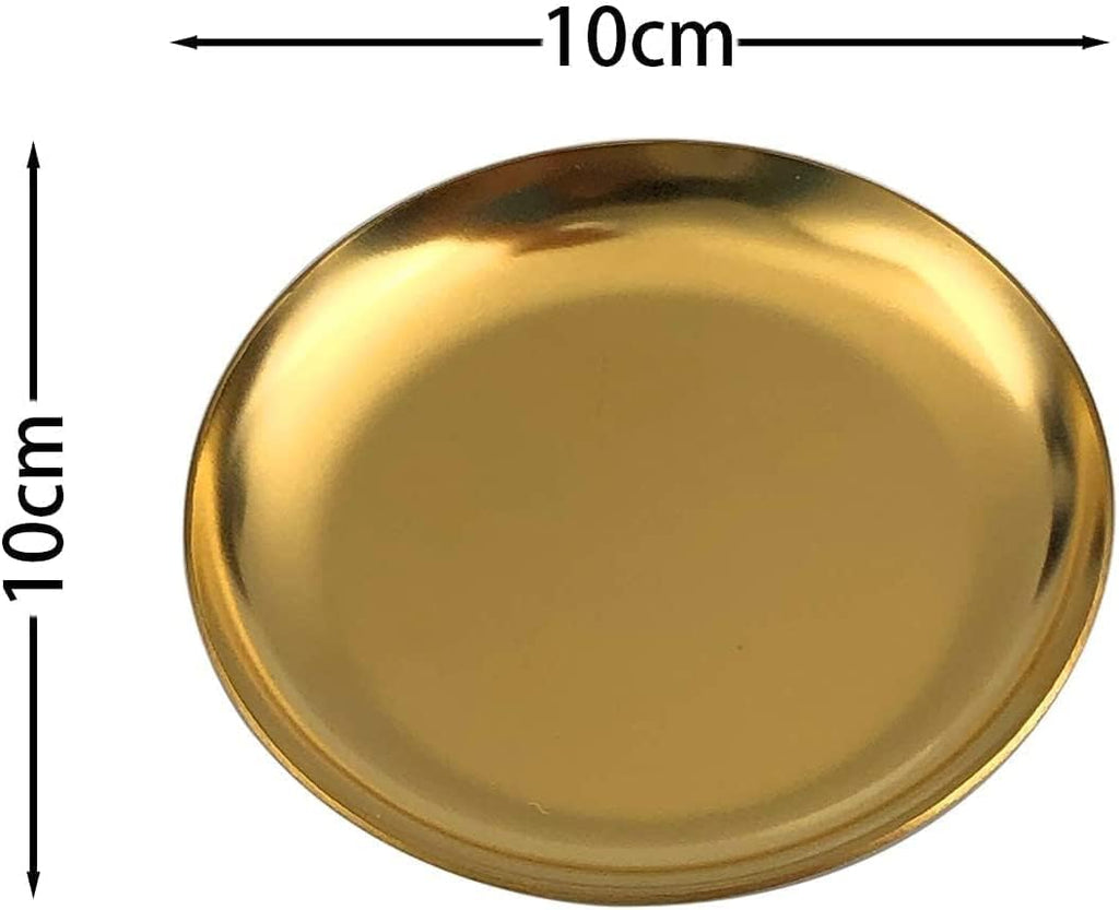 Freelove Small Round Tray 2 Pack, 4 inch, Soap Dispenser Dish Candlestick Jewelry Organizer for Preppy Room Decor Coffee Table Desk Vanity Countertop Bathroom Organization Accessories, Mirror Gold