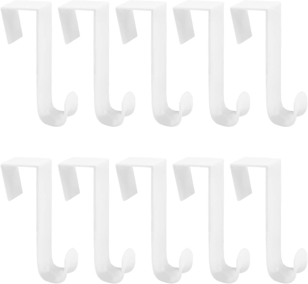 Over The Door Hooks, 10 Pcs Plastic Over The Door Hooks Hangers Durable Cabinet Door Hooks Organizer White Door Hooks for Bathroom, Bedroom, Kitchen (White)