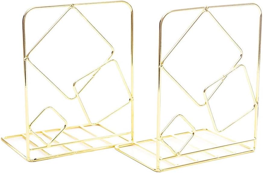 Agirlgle Bookends Metal Book Ends Heavy Duty Modern Decorative Bookend Bookshelf Decor for Home Library Office School Book Display Desktop Organizer Gift (Gold)