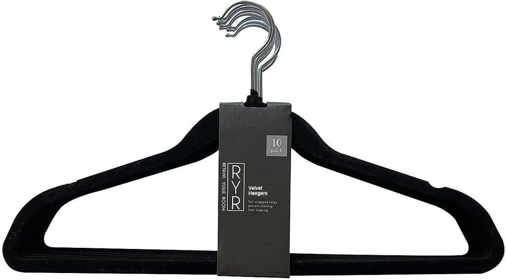10 Pack Velvet Hangers - Non-Slip and Space-Saving Closet Organizers - Durable Soft-Touch, Black Hangers for Clothes, Coats, and Wardrobe Essentials Luxury, Ganchos De Ropa, Gift