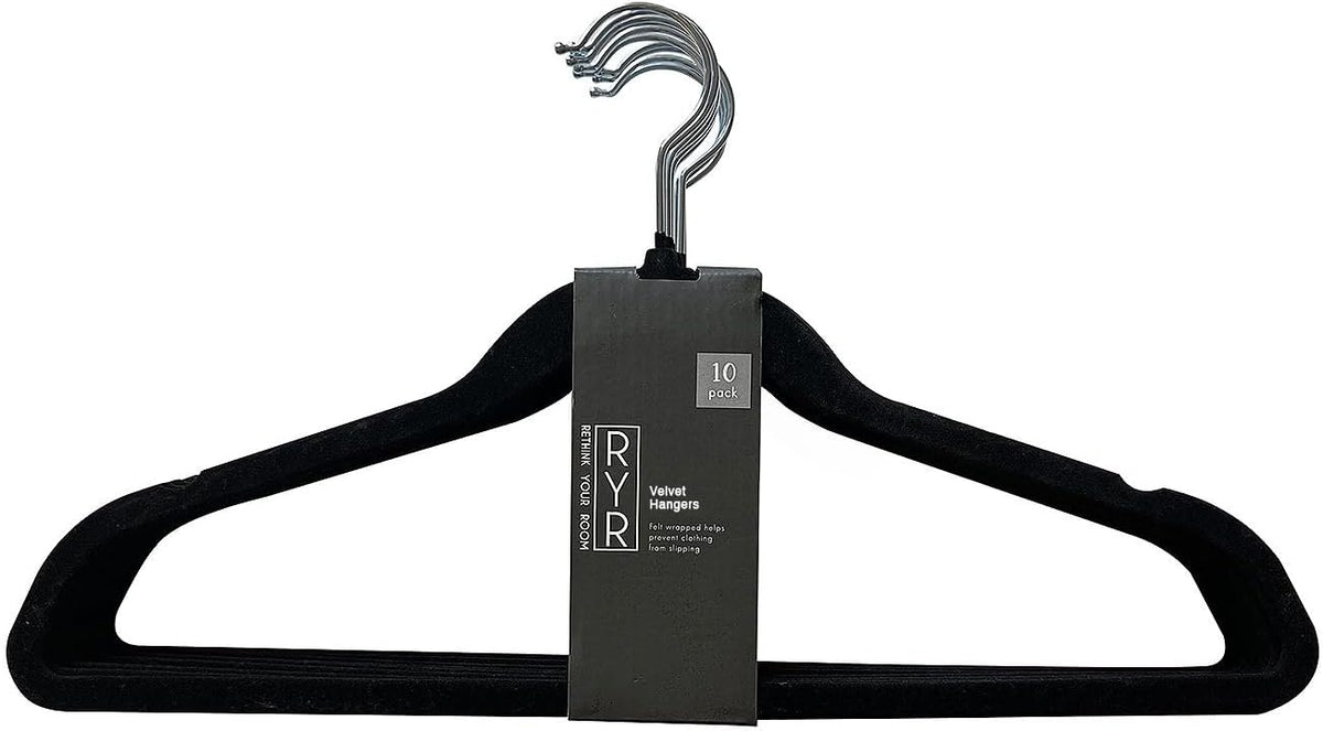 10 Pack Velvet Hangers - Non-Slip and Space-Saving Closet Organizers - Durable Soft-Touch, Black Hangers for Clothes, Coats, and Wardrobe Essentials Luxury, Ganchos De Ropa, Gift