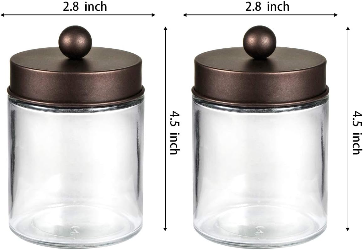 Amolliar Apothecary Jar Bathroom Storage Qtip Holder Glass, Bronze 2Pack