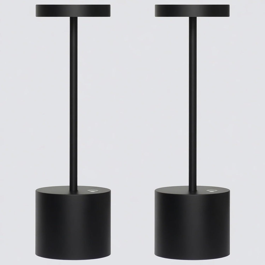 Cordless Rechargeable LED Table Lamp Set of 2, Matte Black