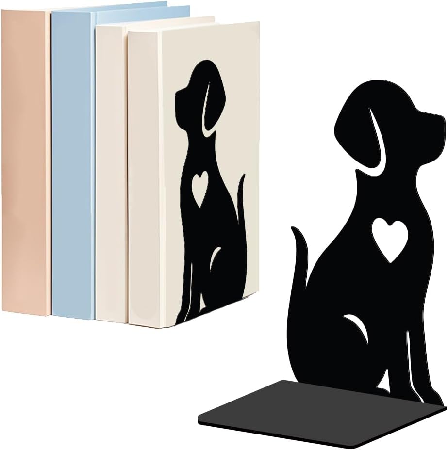 WADORN 1 Pair Dog Metal Bookends for Shelves, Puppy Book Ends Support