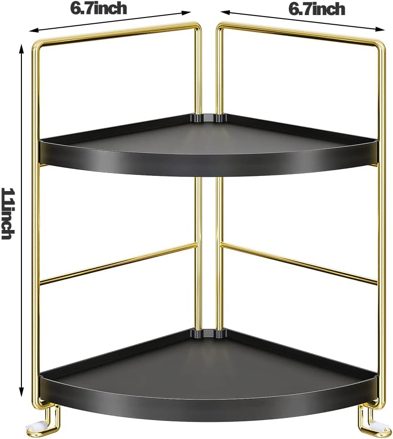 KINGNERWI 2-Tier Bathroom Counter Organizer, Vanity Corner Shelf, Black