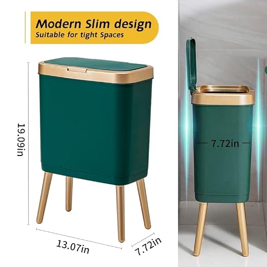 Procade Green Bathroom Trash Can with Lid,4 Gallon Retro Gold Garbage Can