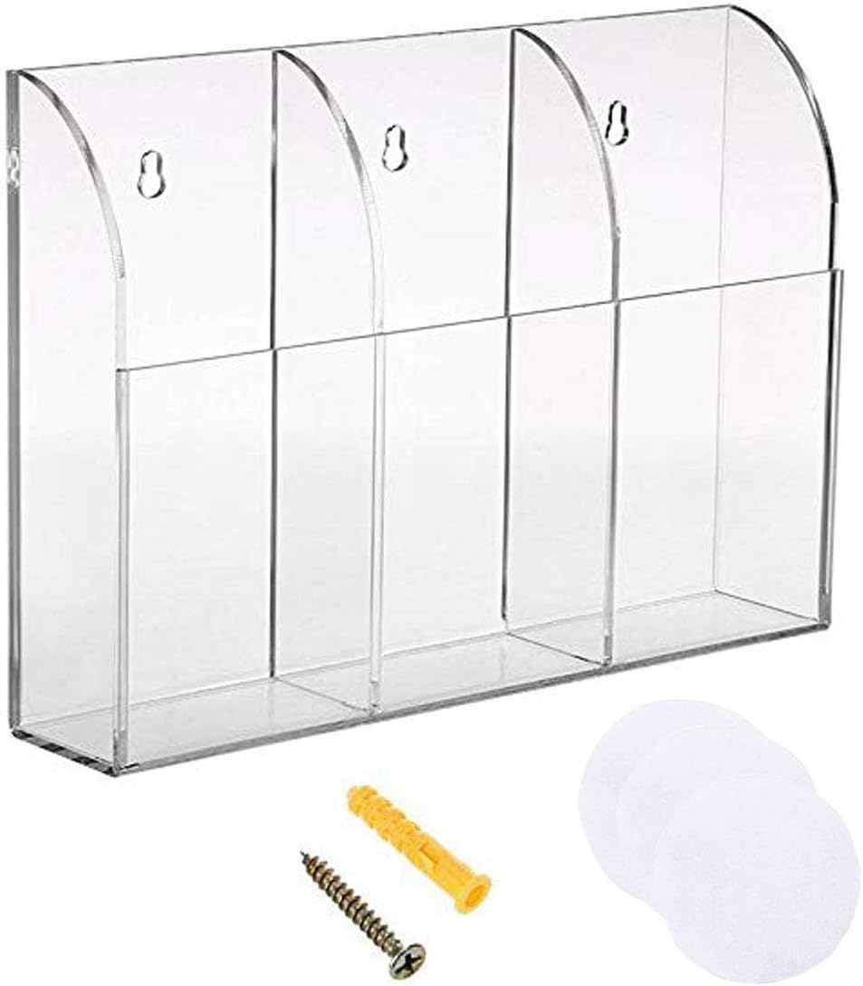 Clear Acrylic TV Remote Control Holder Remote Control Caddy Wall Mount Media Organizer Storage Box Rack for Phone Air Conditioner TV Remote Control Storage Case, 3 Slots