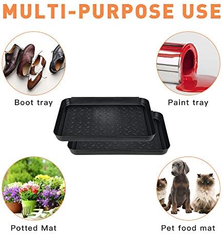 Set of 3 Square Boot Tray, Akamino Plastic Utility Shoe Mat Tray for Entryway Indoor and Outdoor Use in All Seasons, 13.7x10.6x1inch,Black (Pack of 2)