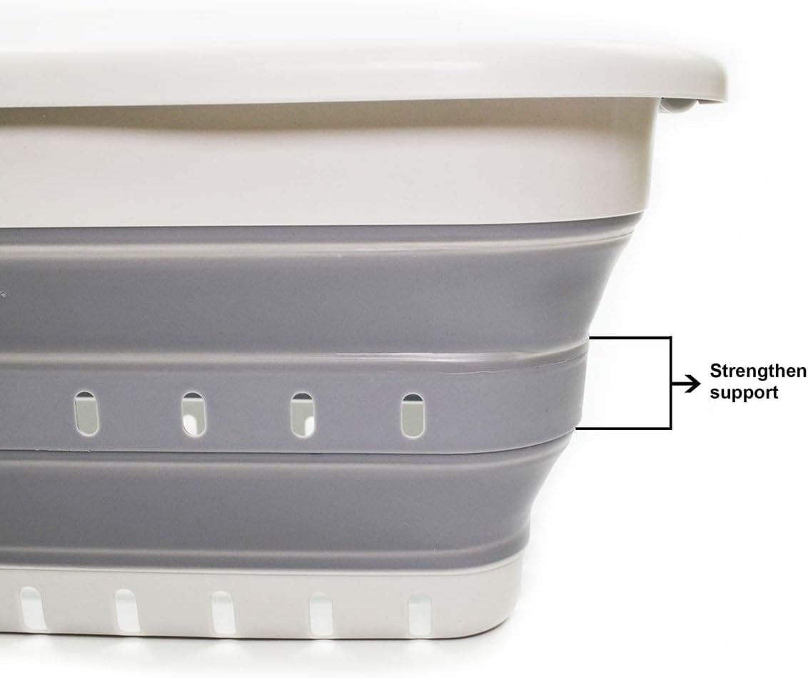 SAMMART 41L Collapsible 3 Handled Plastic Laundry Basket - Foldable Pop Up Storage Container/Organizer - Portable Basket - Space Saving Hamper/Basket (3 handled rectangular, Grey/Dark Grey)