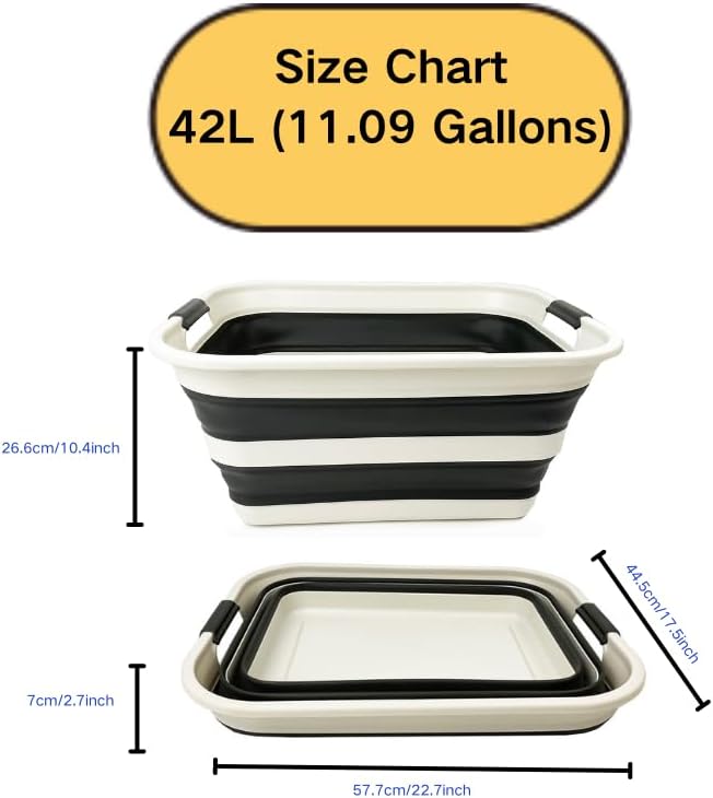 SAMMART 42L (11.09 Gallons) Collapsible Plastic Laundry Basket - Foldable Pop Up Storage Container/Organizer - Portable Washing Tub - Space Saving Hamper/Basket (1, Grey/Washed Black)