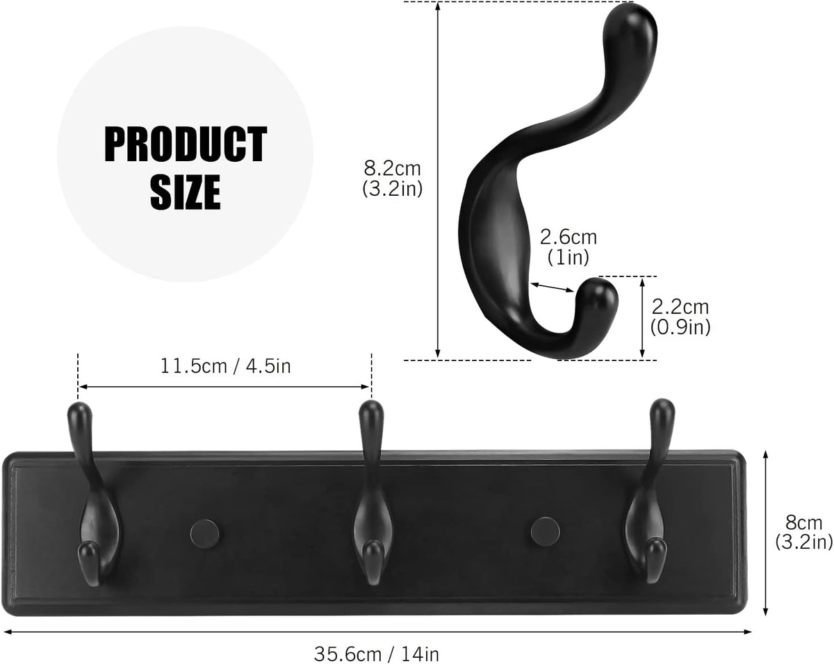 Badiano Heavy Duty Wooden Coat Rack, Wall-Mounted Organizer, 14 Inch, Black