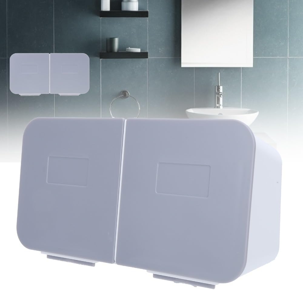Makeup Cotton Swabs Organizer Wall Mounted with Flip Cover – Removable Washable Cotton Pad Holder for Bathroom,HIPS Material(White Grey)