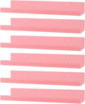 Dezzer 6 Pack Acrylic Shelves for Wall, 15" Acrylic Floating Shelves for Bathroom Bedroom, Invisible Bookshelf Wall Ledge Storage Shelf Books Perfume Toys Action Figure Display Shelves, Pink