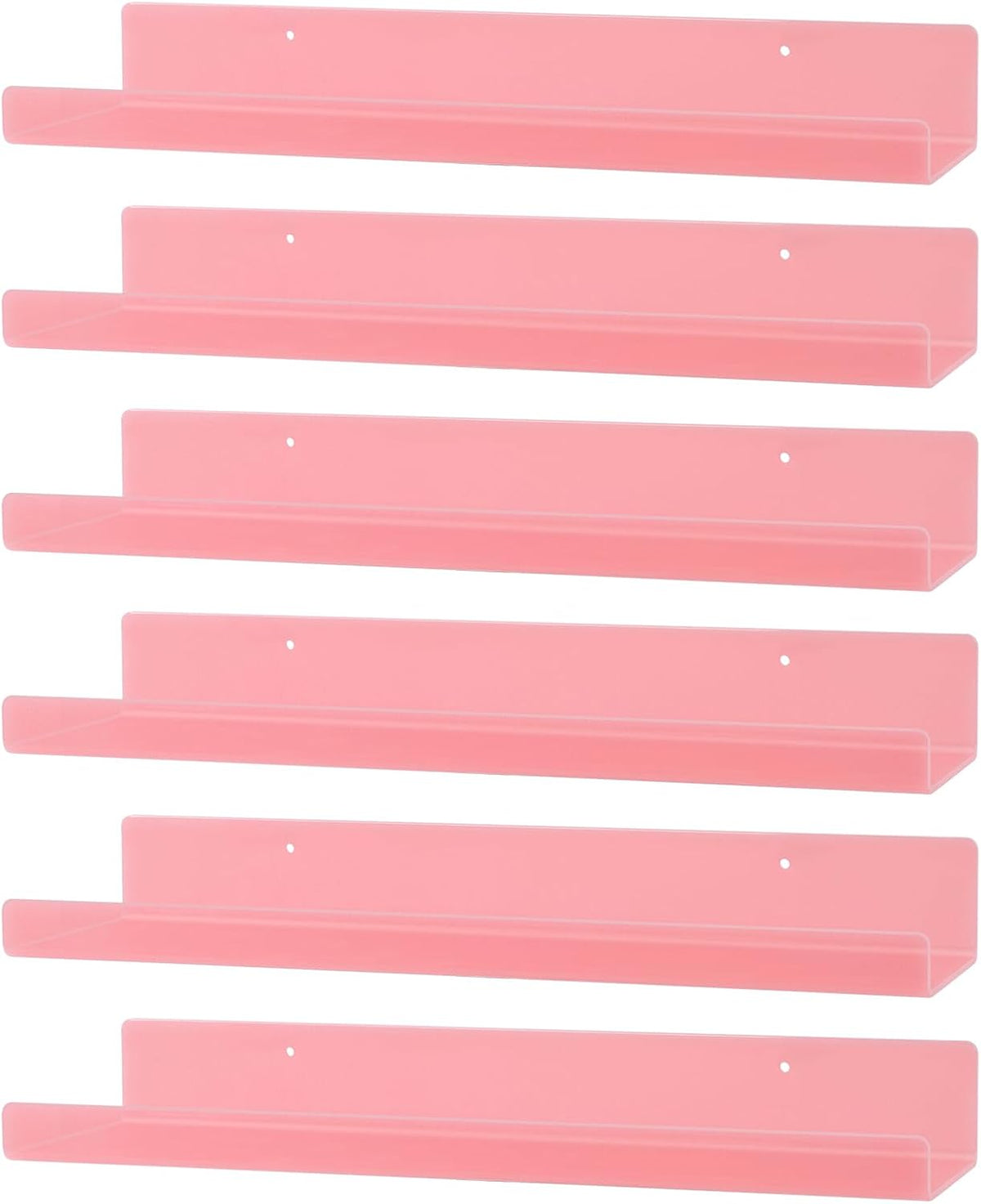 Dezzer 6 Pack Acrylic Shelves for Wall, 15" Acrylic Floating Shelves for Bathroom Bedroom, Invisible Bookshelf Wall Ledge Storage Shelf Books Perfume Toys Action Figure Display Shelves, Pink