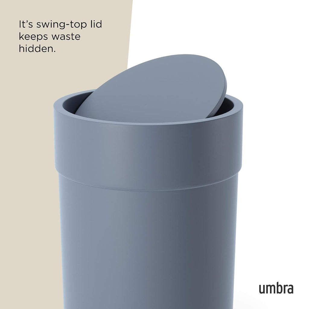 Umbra Touch Bathroom Trash Can with Lid, 1.6 Gallon, Slate Blue