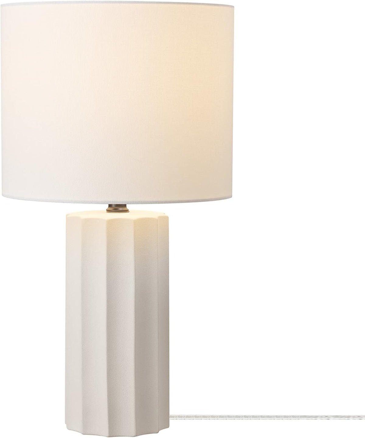 Globe Electric 20" Ribbed Concrete Finish Table Lamp with White Linen Shade