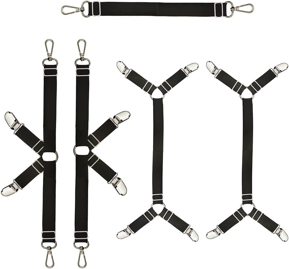 Bed Sheet Straps Nonslip Fitted Sheet Clips,Adjustable Elastic Bedding Holder Easy Install on Mattress Covers (Black)