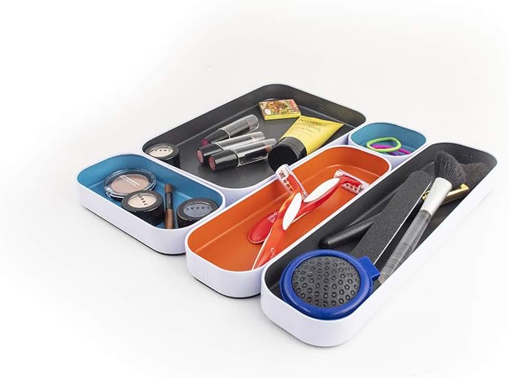 Three by Three Seattle Metal Drawer Organizer Tray Set, 5-Pc, 1" (Gray Mix)