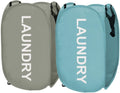 Larpur Pop Up Laundry Baskets, 2 Pack Mesh Laundry Hampers Collapsible Clothes Hampers for Home, Dorm, Travel (Gray + Blue)