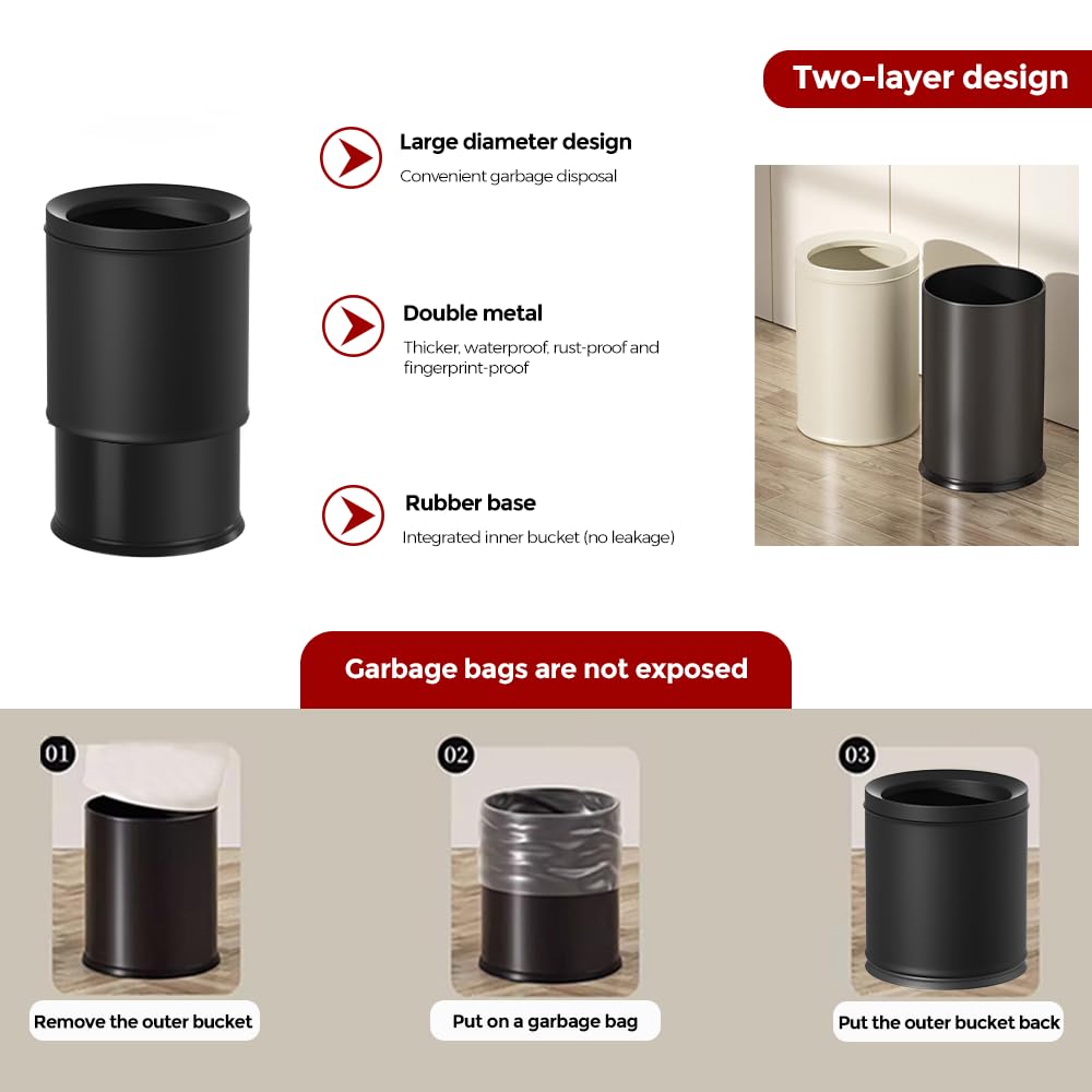 10L/2.6GAL Black Bathroom Garbage Can,Open Top