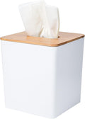 Tissue Box Cover Square, White, with Bamboo Lid, 1 Pack