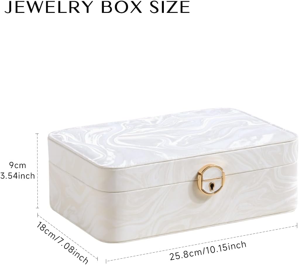 CASEGRACE 2-Layer Jewelry Box with Removable Tray, Portable Jewelry Organizer for Earrings Necklaces Rings, Gift for Women Girls on Birthday Valentine's Day (Fluorescent white)