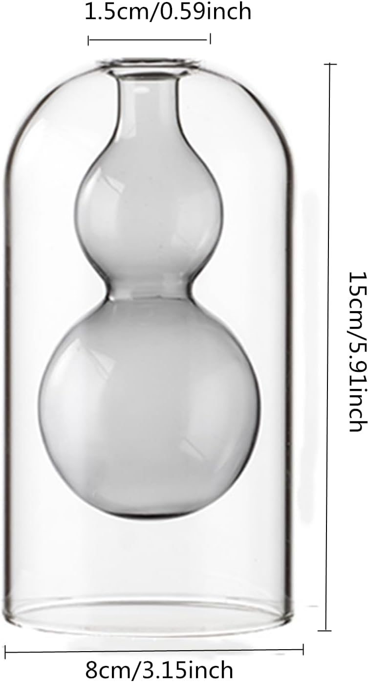 1PCS Double Layer Glass Diffuser Bottle,Empty Home Decoration Container,Fragrance Accessories with Black Sticks for DIY Perfume & Oils Replacement 145ml (Grey Gourd)