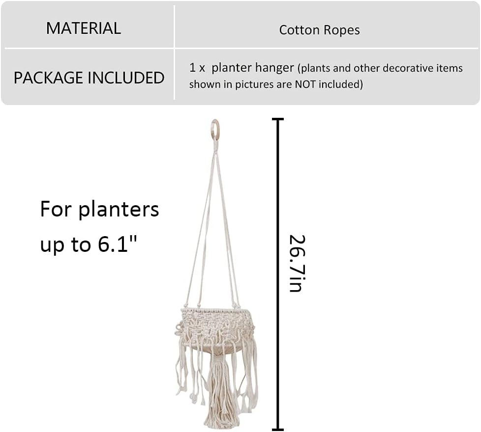 Macrame Plant Hangers with Tassels Indoor Hanging Planters Basket Handmade Cotton Rope Flower Pots Holder Stand Boho Home Decor Outdoor Decorations Round White