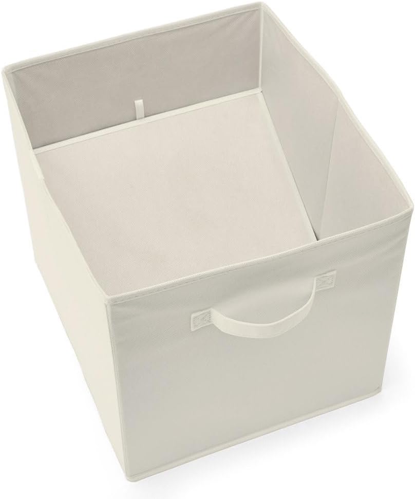 13x15x13 Large Storage Baskets [Set of 4] Warm Beige Fabric Storage Cubes, Collapsible Deep Closet Organizers with Sturdy Handles, Minimalist Decorative Bins