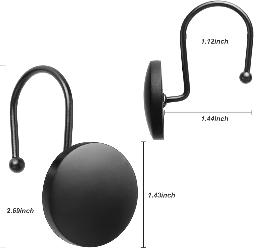 Round Button Resin Shower Curtain Hooks Set of 12 Decorative Shower Curtain Hangers for Bathroom Classic Farmhouse Style Simple Modern Elegant Matte Black