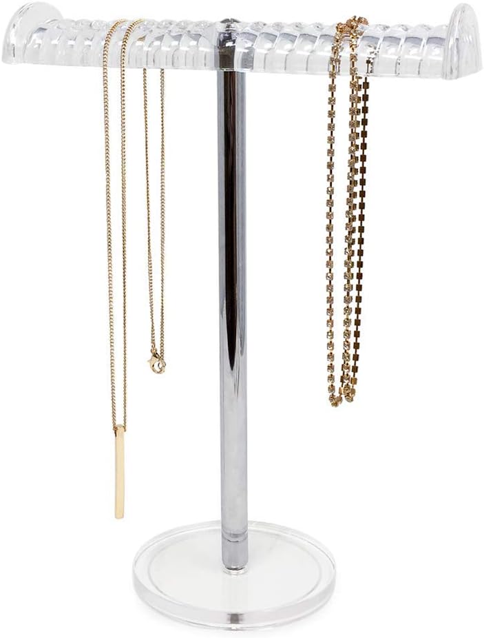 Isaac Jacobs Clear Acrylic Necklace & Bracelet Holder (8” inch T-Bar)– Hanging Chain and Bangles Organizer Sleek & Sturdy Stand for Jewelry – Storage Solution- Bedroom- Bathroom – Countertop