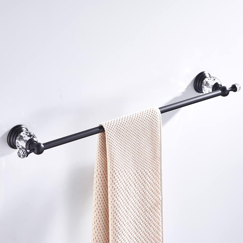 Crystal Black Towel Bar, Adjustable Bathroom Towel Holder Bar, Matte Black Single Towel Rack Hanger Home Towel Holder Rod for Bathroom Wall Mounted Bathroom Accessory