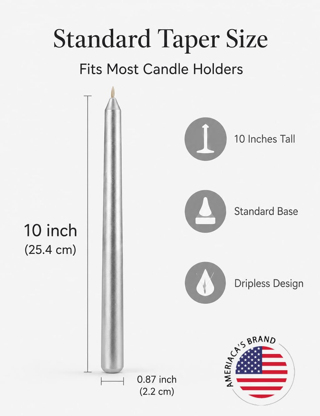 12 Pack Unscented Metallic Silver Taper Candles, Dripless Smokeless