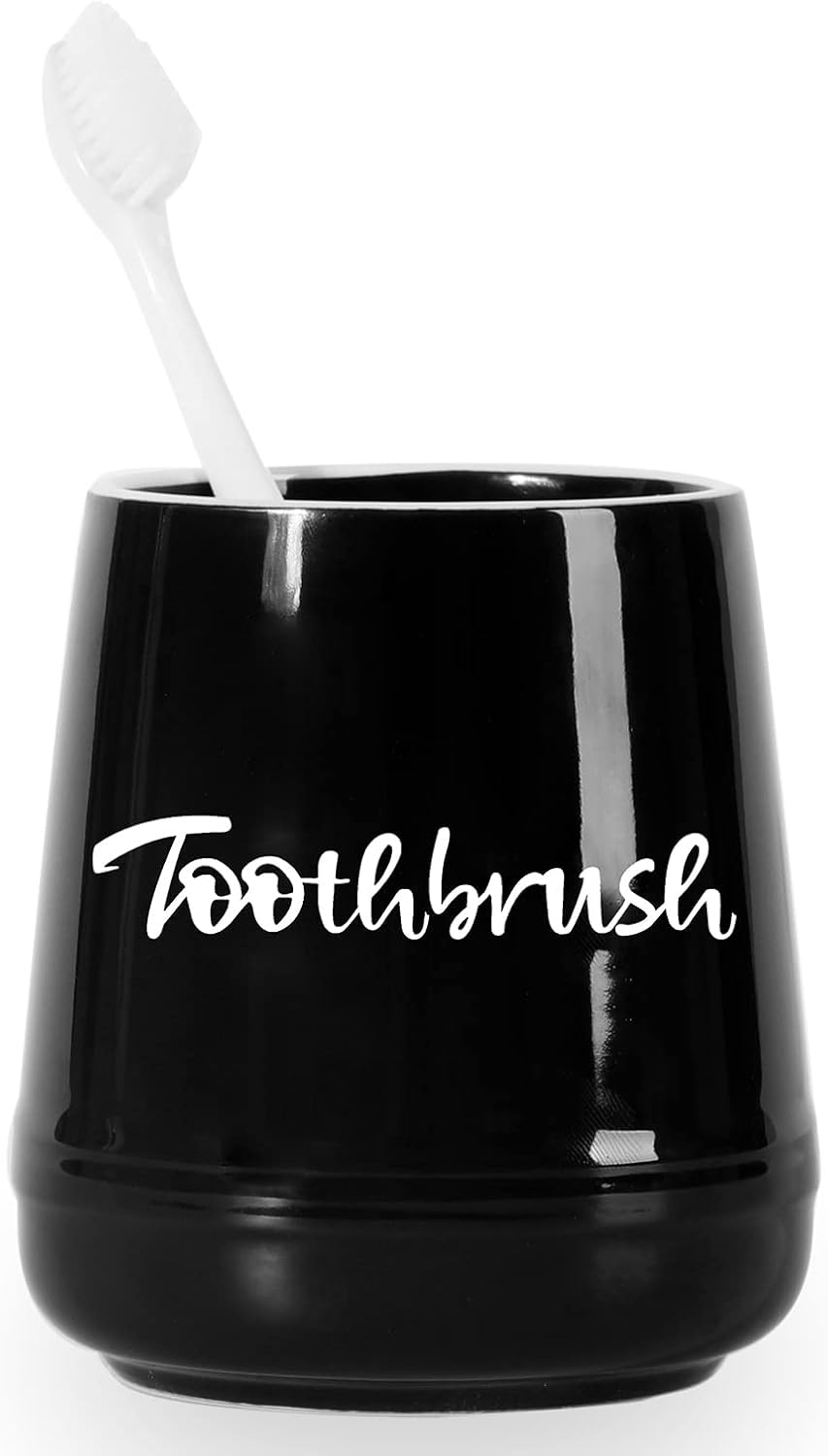 Ceramic Toothbrush, Brushing Holder Easy to Clean (Black)