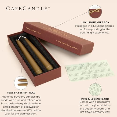 Cape Candle Real Bayberry Taper Candles 10", Hand Dipped, Gift Box Pair