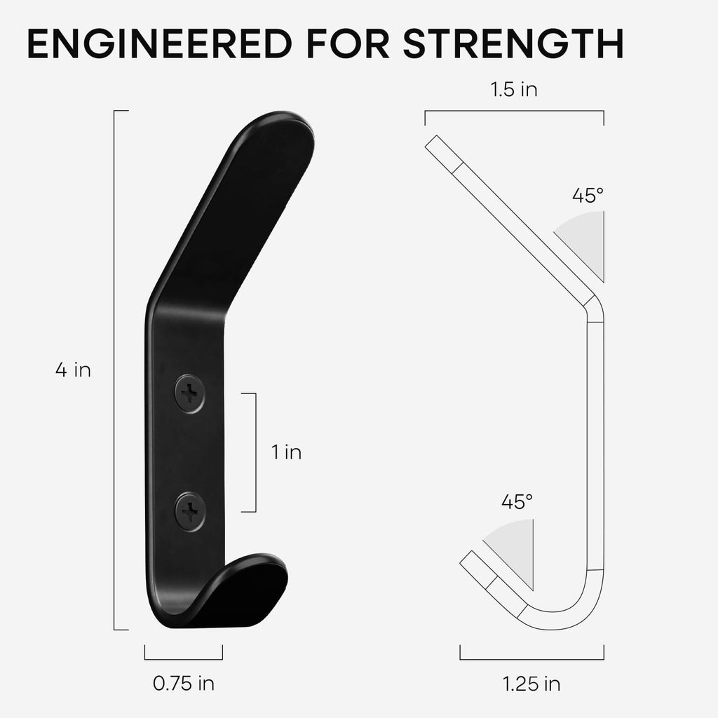 Homeforia Black Wall Coat Hooks, High-End Metal, Heavy Duty, Set of 10