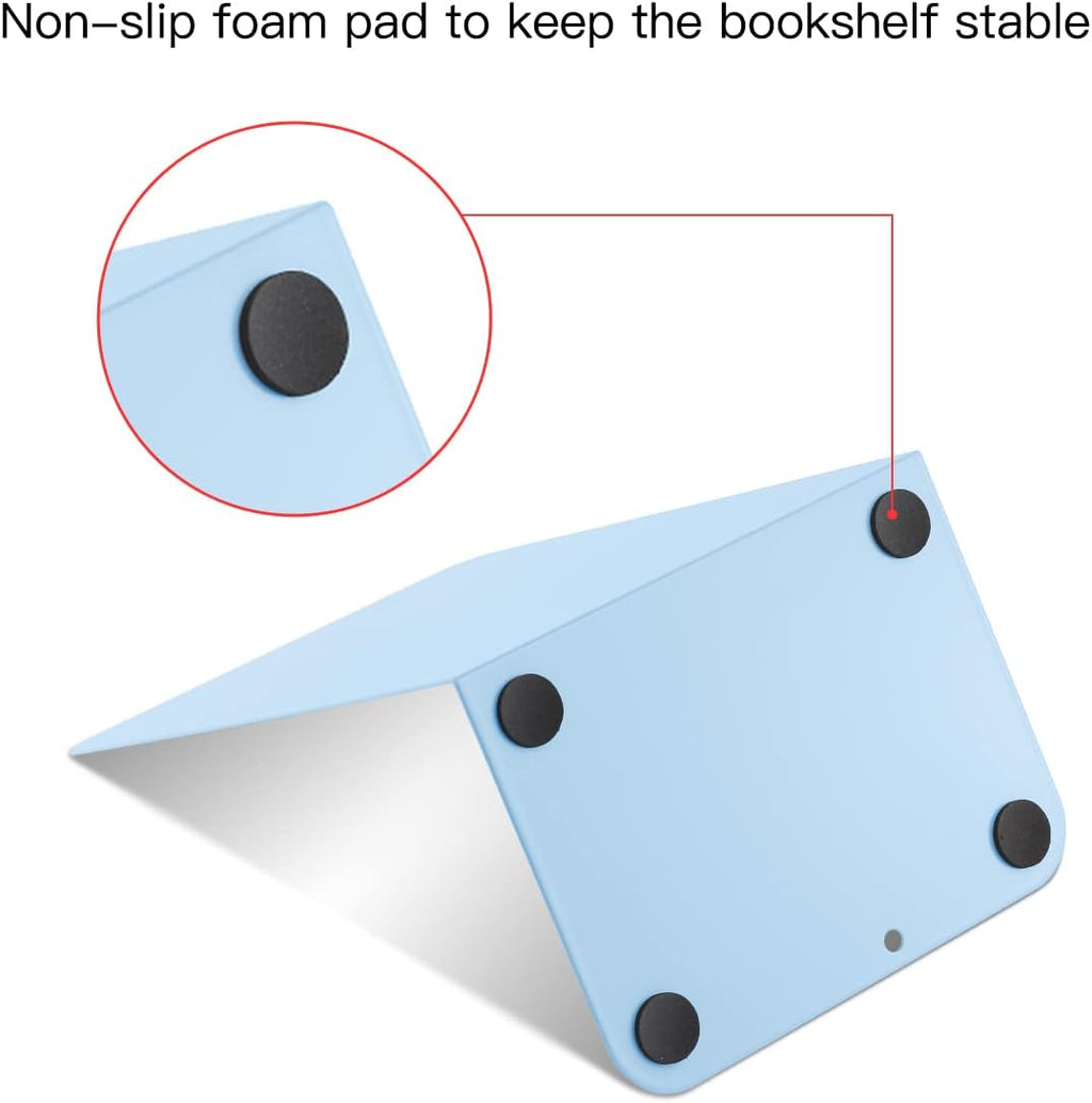 MSDADA Bookends, Book Ends for Book Shelves, Book Ends for Heavy Books,Metal Bookend Supports, Modern Minimalist Style Bookend, Light Blue(4Pairs)