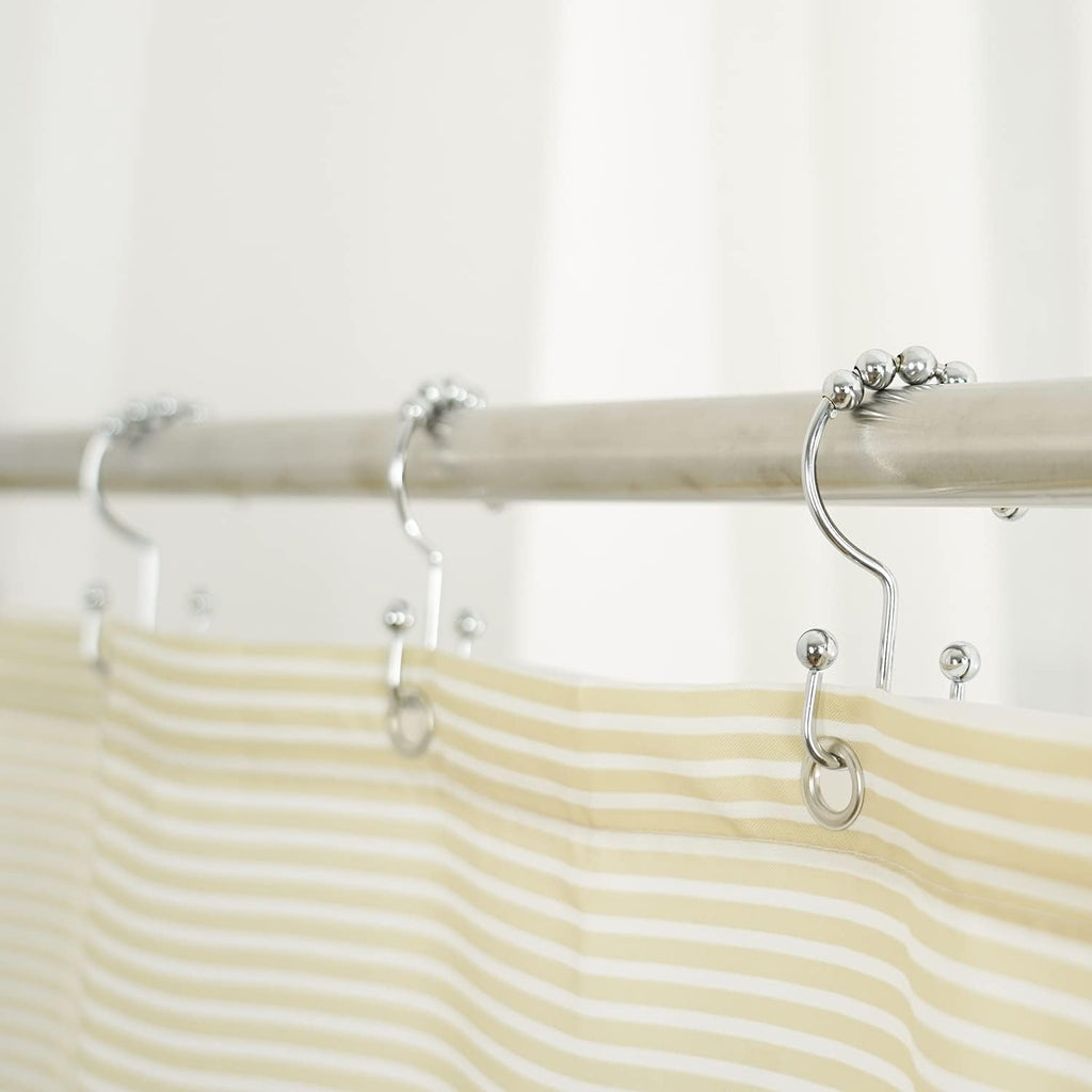 Shower Curtain Hooks Rings, Stainless Stee Double Glide Rollers Extra Wide Shower Curtain Rods Hooks for Bathroom, Set of 18 Hooks - Chrome