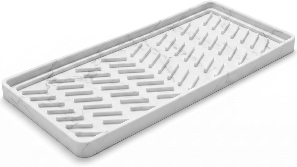 Silicone Sink Tray, Sponge Holder for Kitchen Counter, White Marble