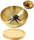 Key Bowl For Entryway Table Key Bowl Catch All Vowl Gold Fruit Bowl, Perfect For Kitchen Countertops And Coffee Tables 7.4 Inches In Diameter Comes With An Elegant Wooden Coaster