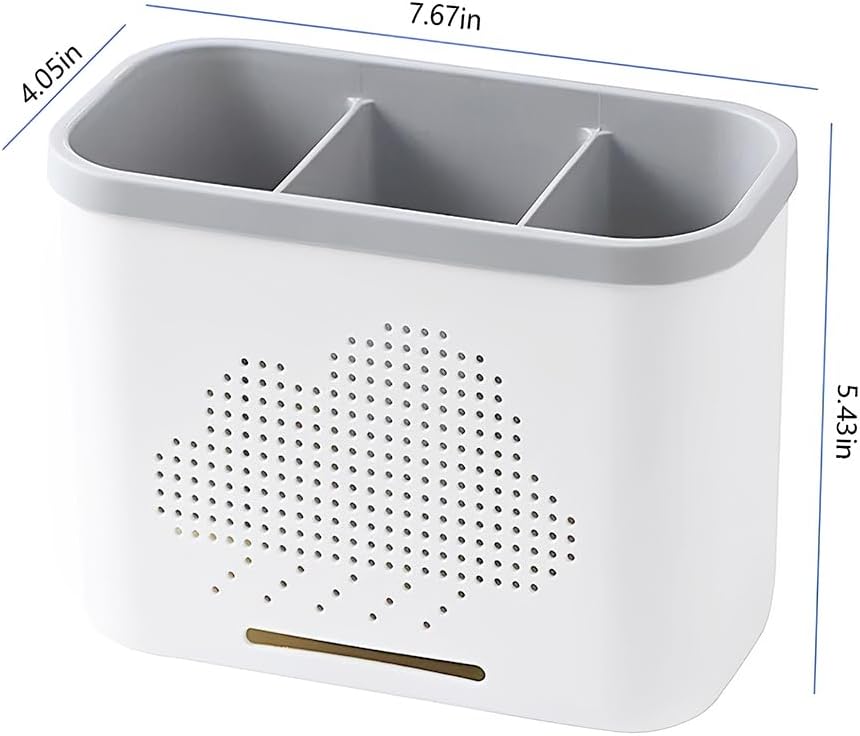 3 Slots Toothbrush Holder and Toothpaste Holder with Drain Hole, Detachable Easy Cleaning Multi-Functional Organizer Caddy Storage for Bathroom Vanity Sink Kitchen (White+Gray 3 compartments)