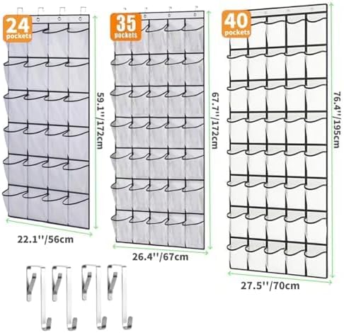 Meolsaek 24 Large Mesh Pockets Over the Door Shoe Organizer, White, Black