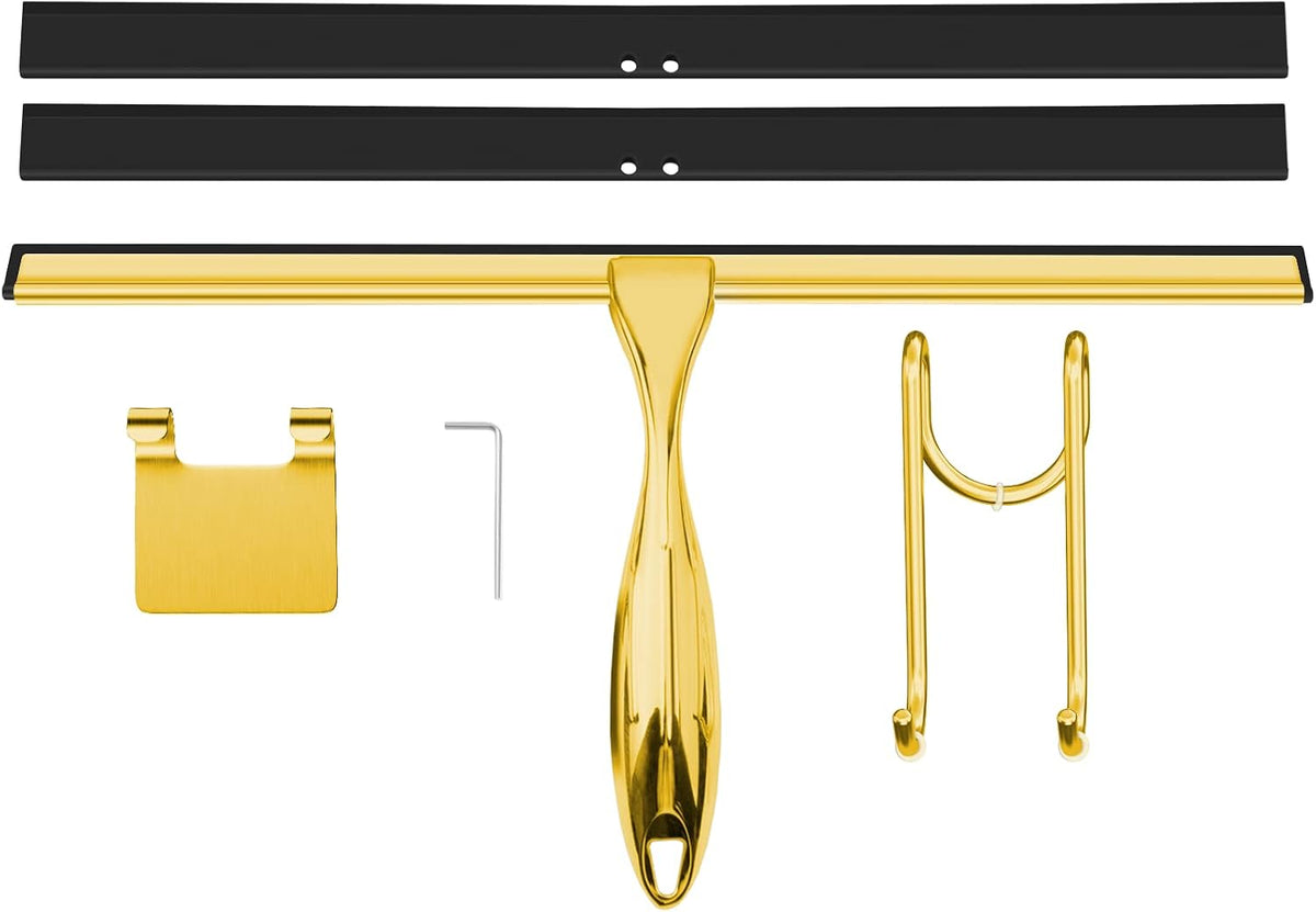 TOOVEM 14 Inch Shower Squeegee for Glass Doors, Window, Bathroom (Gold)