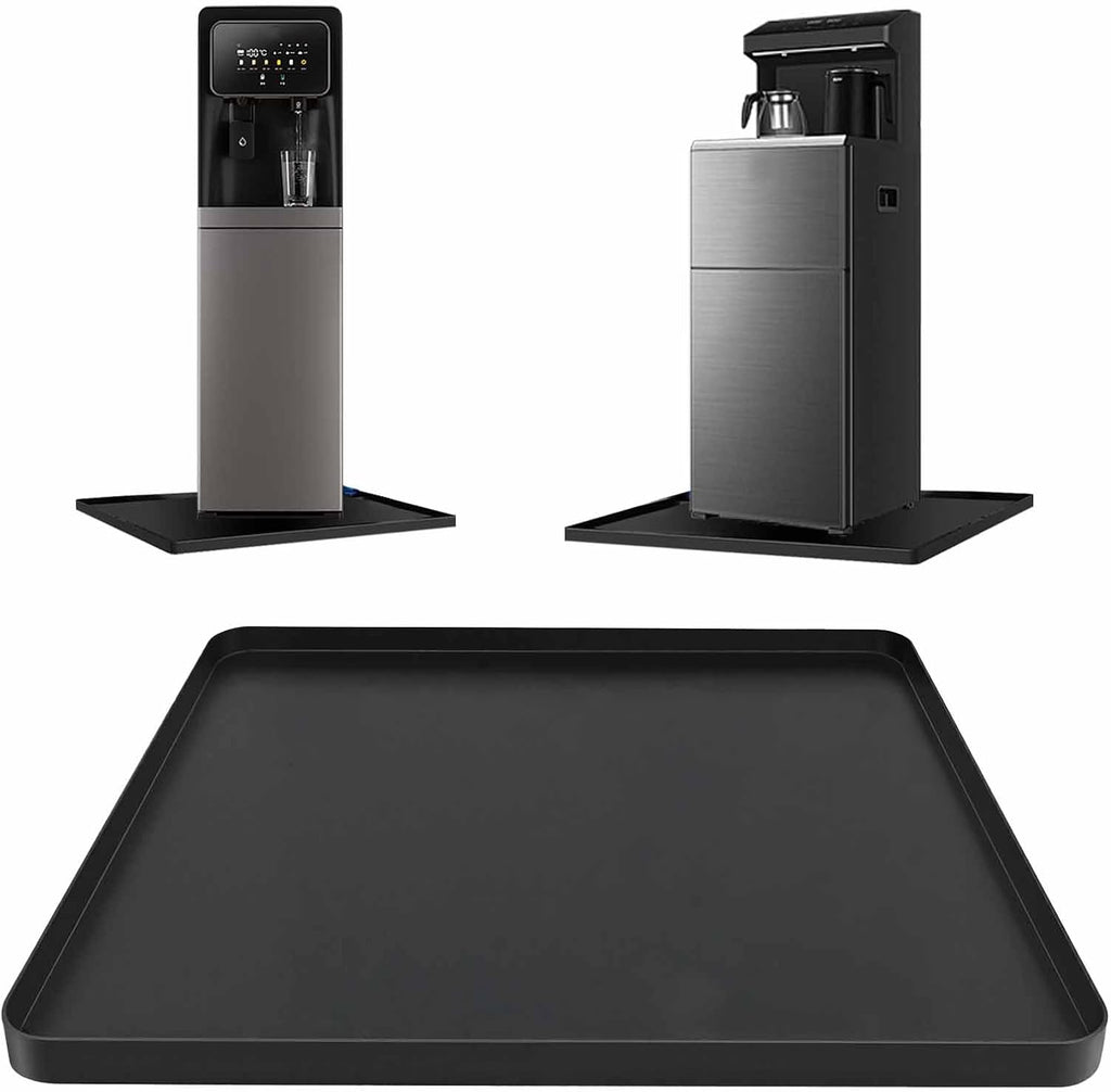 Water Cooler Mat, 24x16x0.8 Inch Non-Slip Thick Under Water Dispenser Silicone Mat With Raised Edges, Leak-Proof Air Conditioner Drip Pan For Carpet Floor Protection, Black