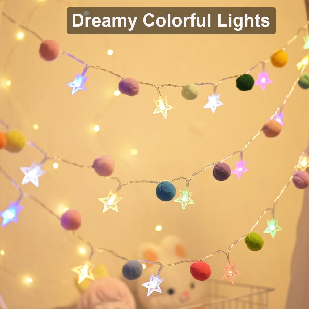 ChiRee Colroful Star Lights with Pom Poms