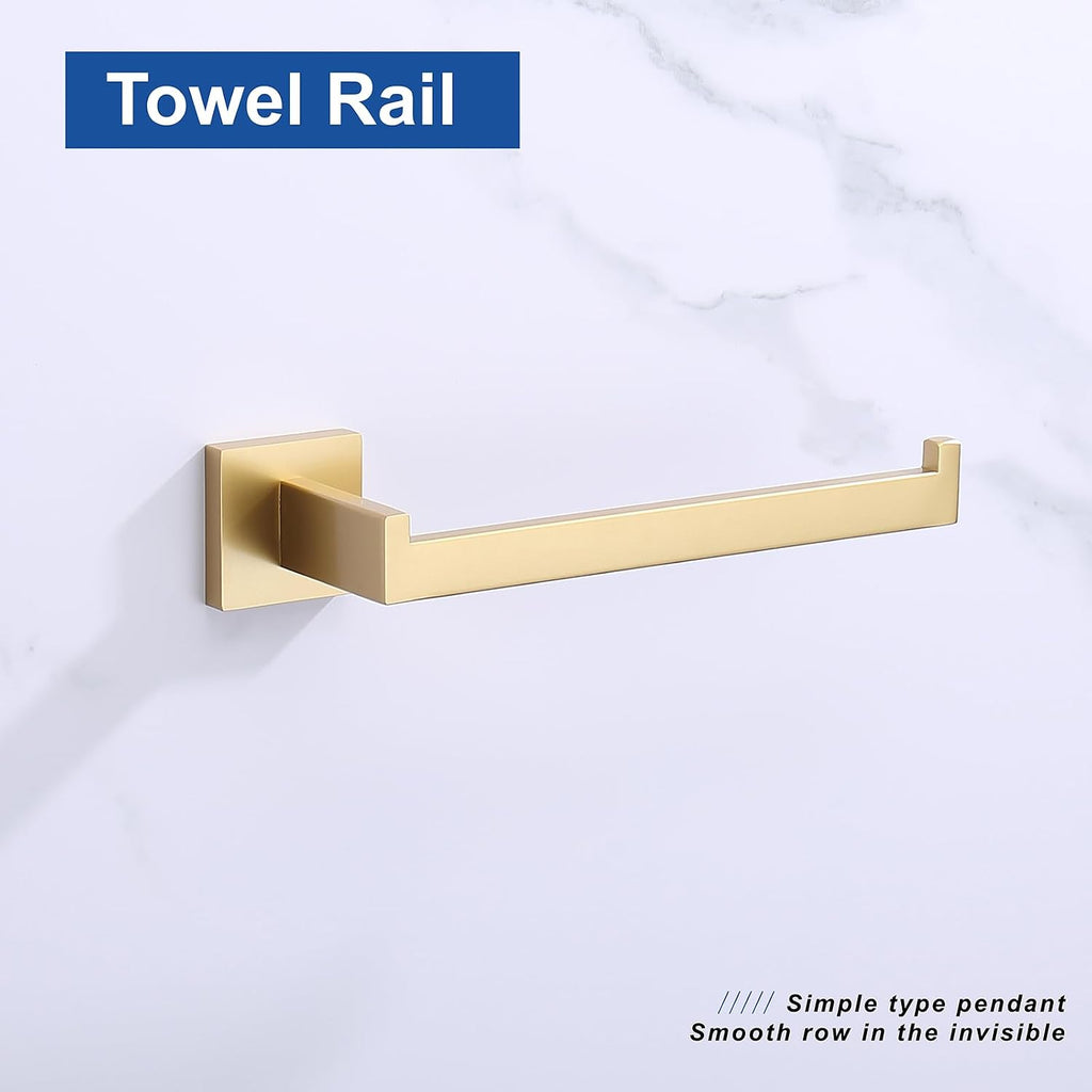 TASTOS Premium Stainless Steel Hand Towel Holder, Square Hand Towel Ring Heavy Duty Wall Mounted Modern Hand Towel Bar for Bathroom Kitchen, Brushed Gold