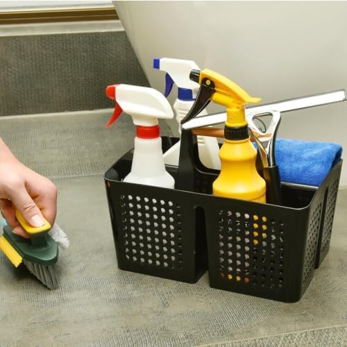Portable Shower Caddy Basket with 3 Compartments and Handle, Black