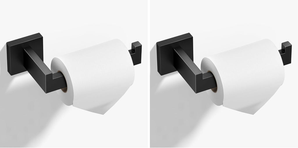 HITSLAM Matte Black Toilet Paper Holder Wall Mount Premium 304 Stainless Steel Square Toilet Paper Roll Holder for Bathroom Rustproof (Pack of 2)